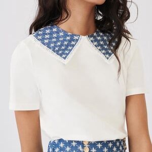 Maje Jersey T-shirt with embroidered sleeves